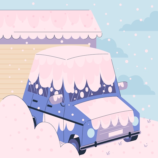 Gratis vector platte winter sneeuw auto illustratie