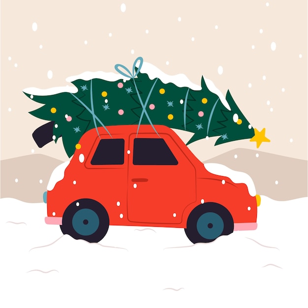 Gratis vector platte winter sneeuw auto illustratie