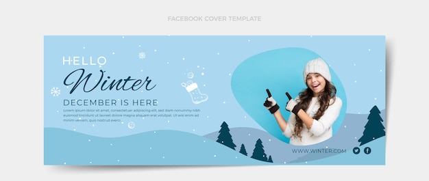 Gratis vector platte winter sociale media voorbladsjabloon