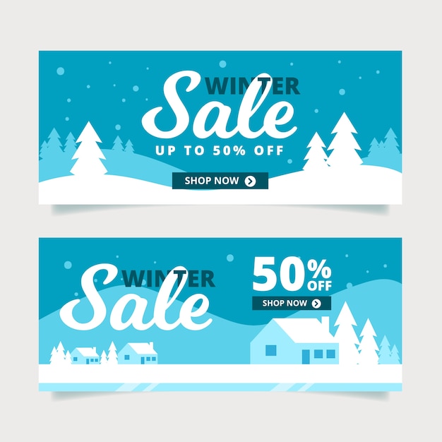 Platte winter verkoop banners set