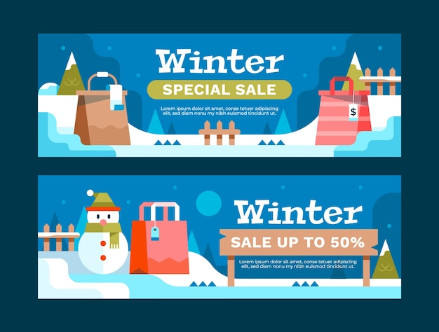 Gratis vector platte winter verkoop horizontale banners instellen