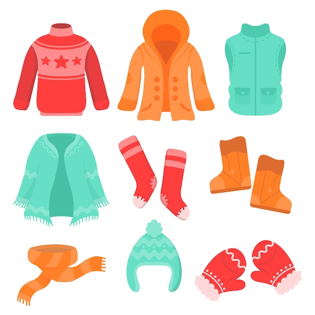 Gratis vector platte winterkleren en essentials