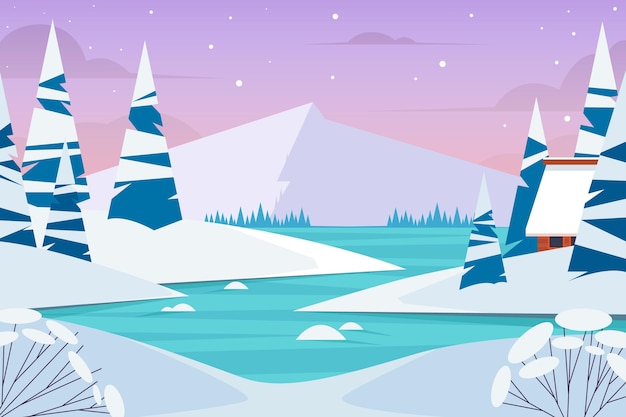 Gratis vector platte winterlandschap illustratie