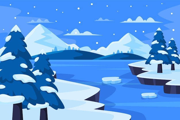 Gratis vector platte winterlandschap illustratie