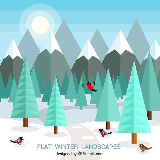 Gratis vector platte winterlandschap