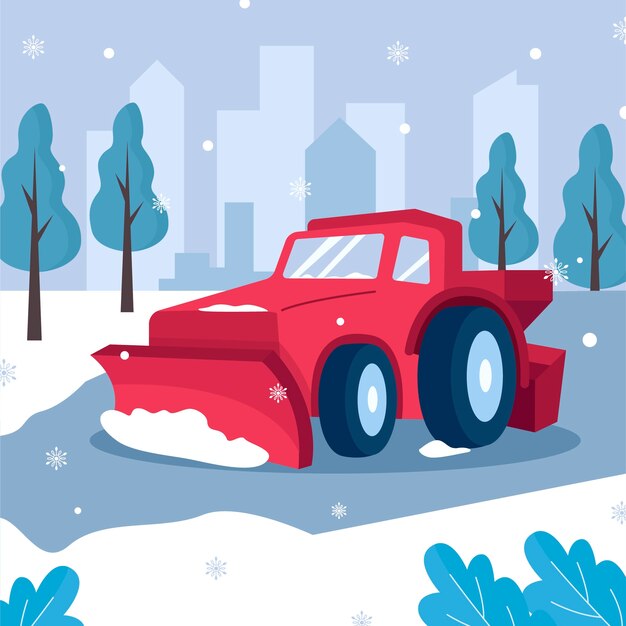 Platte winterseizoen sneeuwploeg illustratie
