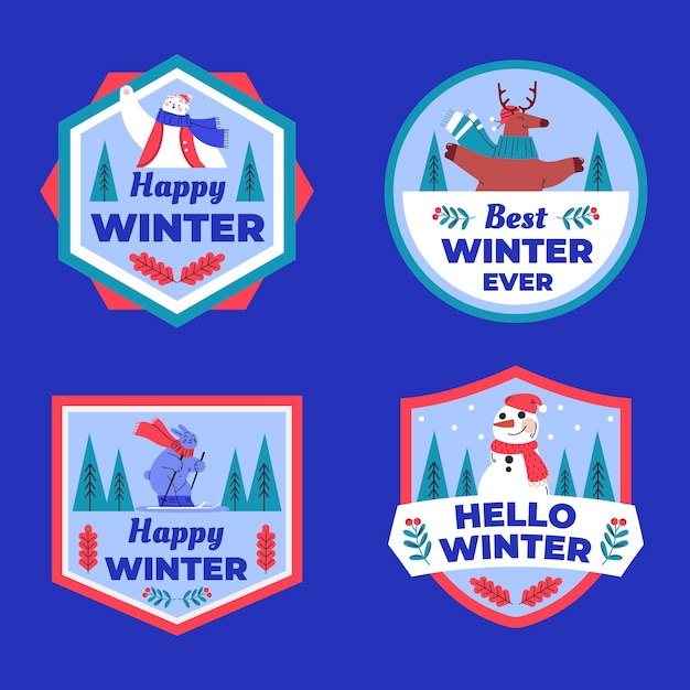 Platte winterseizoen viering logo sjabloon