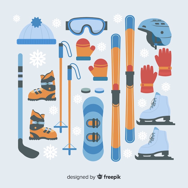 Gratis vector platte wintersportuitrusting