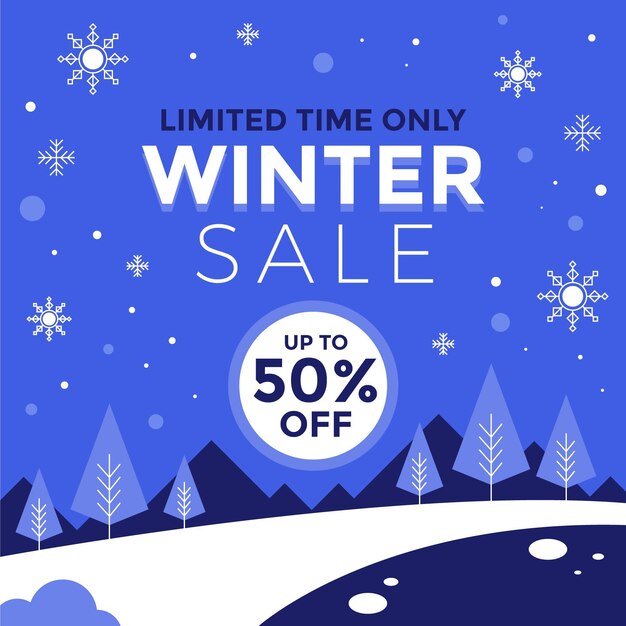 Gratis vector platte winteruitverkoop illustratie en banner