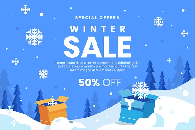 Gratis vector platte winteruitverkoop illustratie en banner