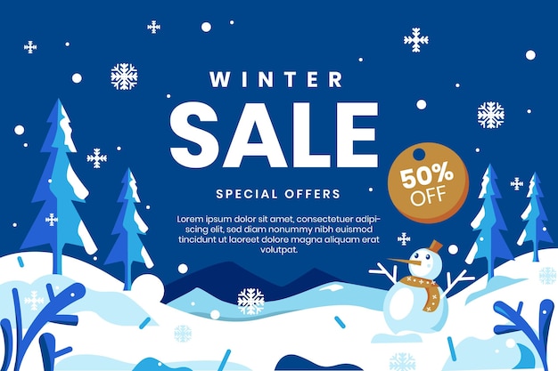 Gratis vector platte winteruitverkoop illustratie en banner