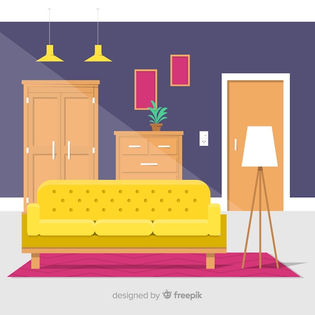 Gratis vector platte woonkamer achtergrond