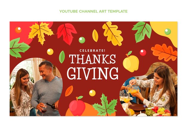 Gratis vector platte youtube-kanaalafbeeldingen voor thanksgiving