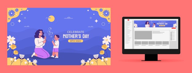 Gratis vector platte youtube-kanaalkunst voor moederdagviering