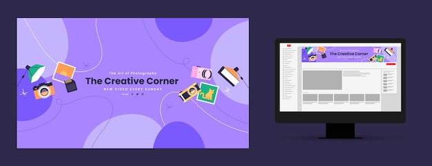 Gratis vector platte youtube-kanaalkunst voor wereldfotografiedag