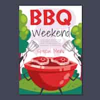Gratis vector platte zomer barbecue poster sjabloon met grill en eten