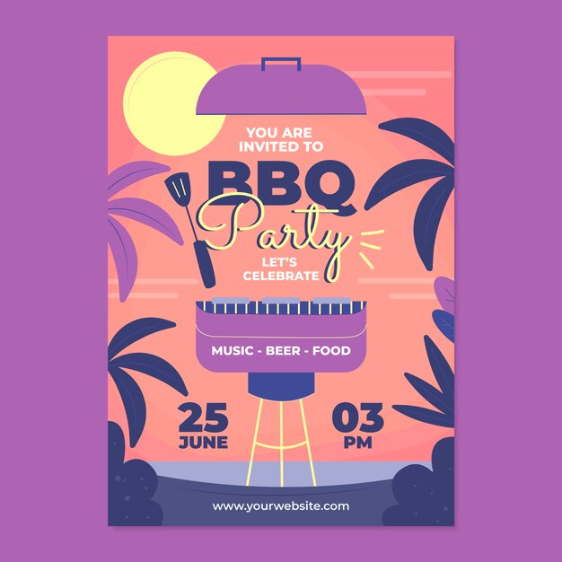 Platte zomer barbecue poster sjabloon met grill