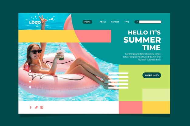 Platte zomer bestemmingspagina sjabloon met foto