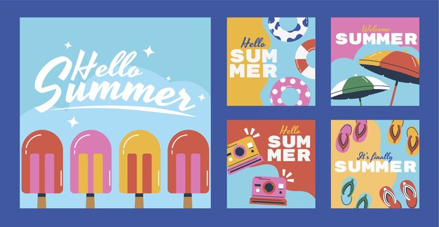 Gratis vector platte zomer instagram postcollectie