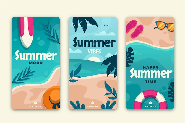 Gratis vector platte zomer instagram verhalencollectie