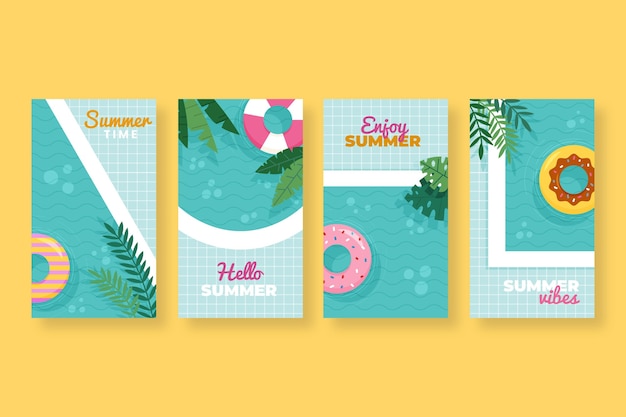 Gratis vector platte zomer instagram verhalencollectie