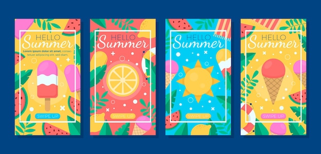 Gratis vector platte zomer instagram verhalencollectie