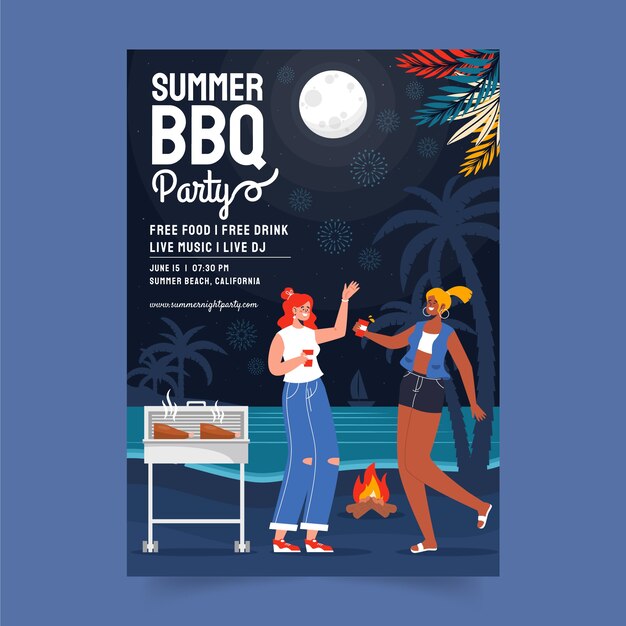 Platte zomerbarbecue verticale postersjabloon