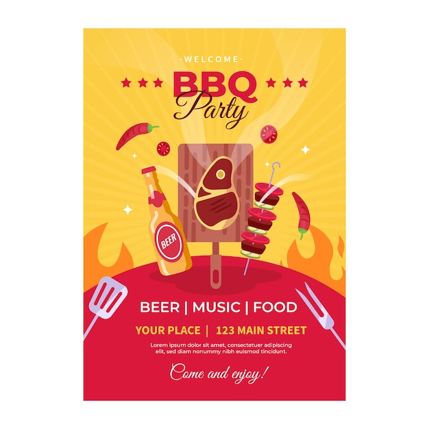 Gratis vector platte zomerbarbecue verticale postersjabloon