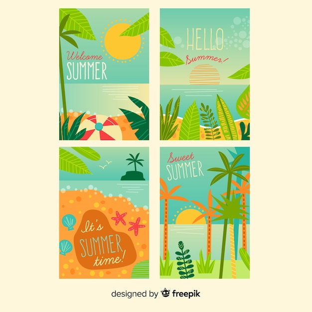 Gratis vector platte zomerkaart collectie