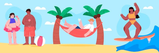 Gratis vector platte zomerscène met strand