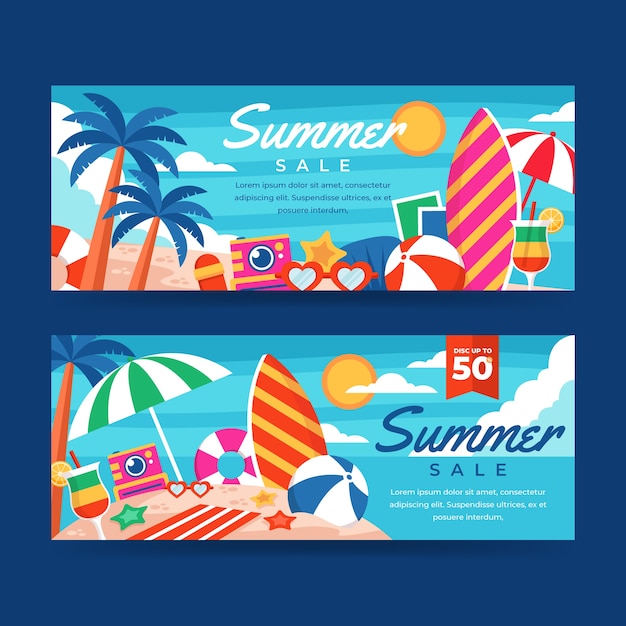 Platte zomerverkoop horizontale banners set