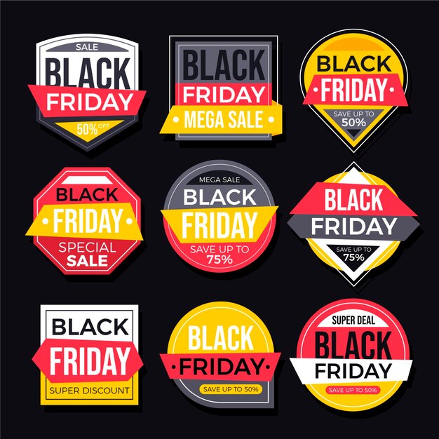 Platte zwarte vrijdag verkoop badges collectie