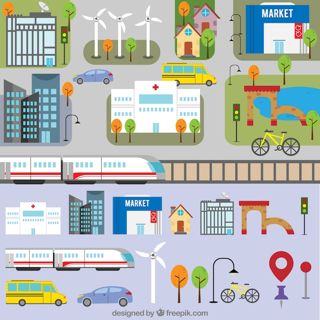 Plattegrond van de stad, vlakke stijl