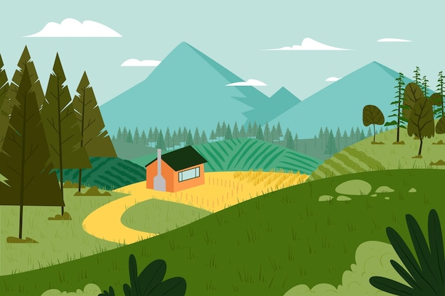 Gratis vector platteland landschap illustratie concept