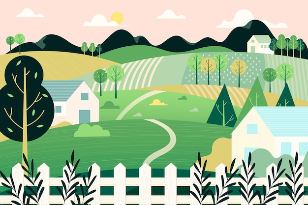 Gratis vector platteland landschap illustratie