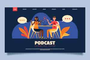 Gratis vector podcast-bestemmingspagina met mensen die chatten