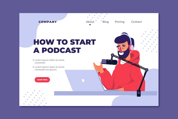 Gratis vector podcast-bestemmingspagina-sjabloon