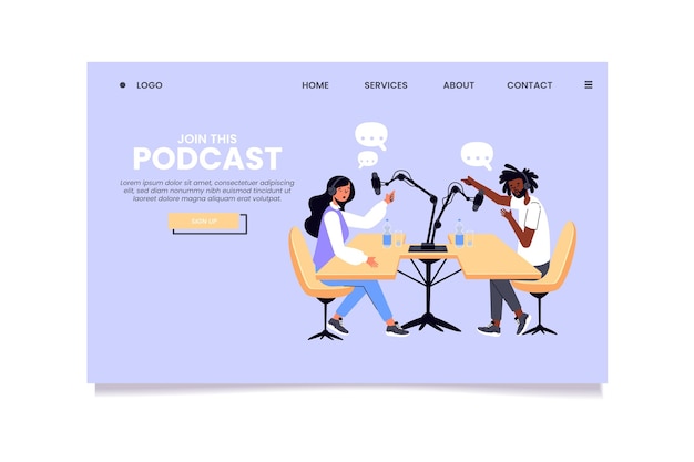 Gratis vector podcast-bestemmingspagina-sjabloon