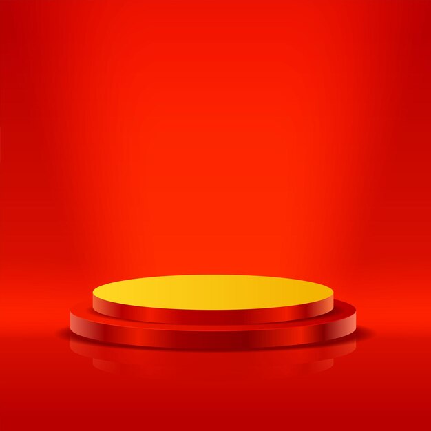 Podiumpodium met verlichting Podiumpodiumscène met voor prijsuitreiking op rode achtergrond