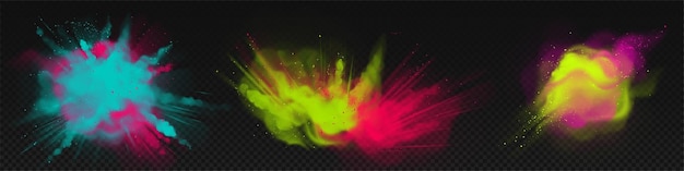 Gratis vector poeder holi schildert kleurrijke wolken of explosies