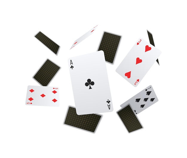 Gratis vector pokerclubsamenstelling met vallende speelkaarten voor en achter