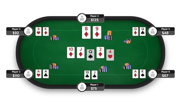 Pokertafel online pokerkamer texas holdem spelillustratie online spelconcept