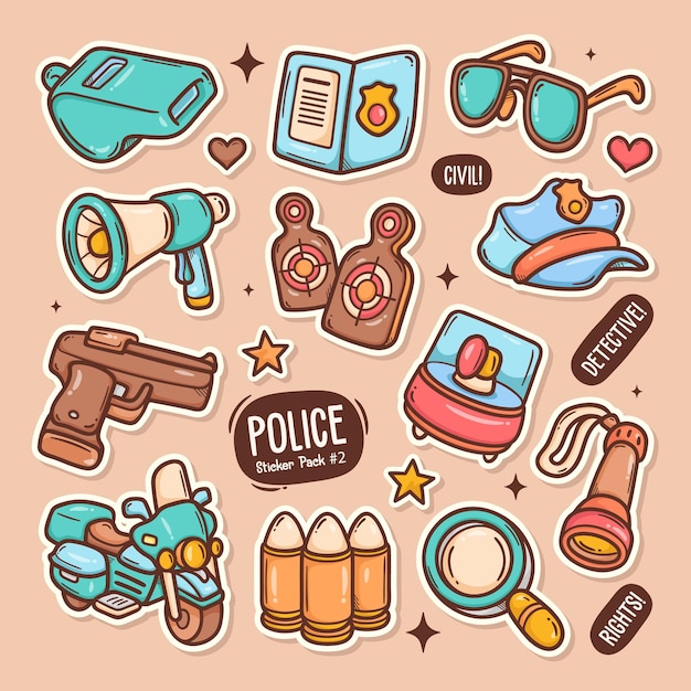 Politie cute doodle vector sticker collectie