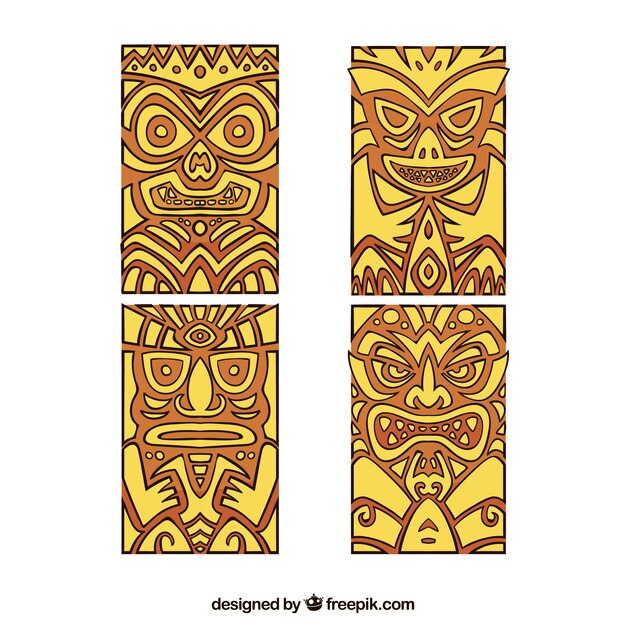 Polynesische maskers met handgetekende stijl