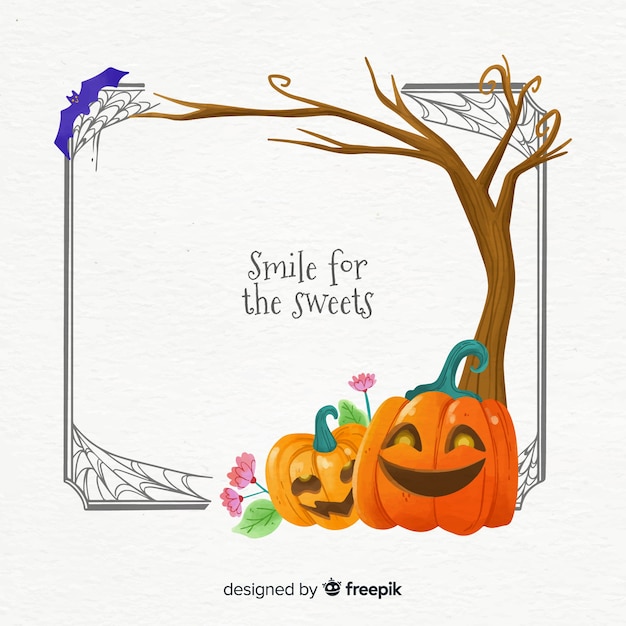 Gratis vector pompoenen onder een frame van boomhalloween