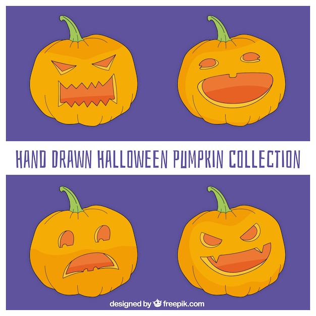 Gratis vector pompoenen schetsen set voor halloween