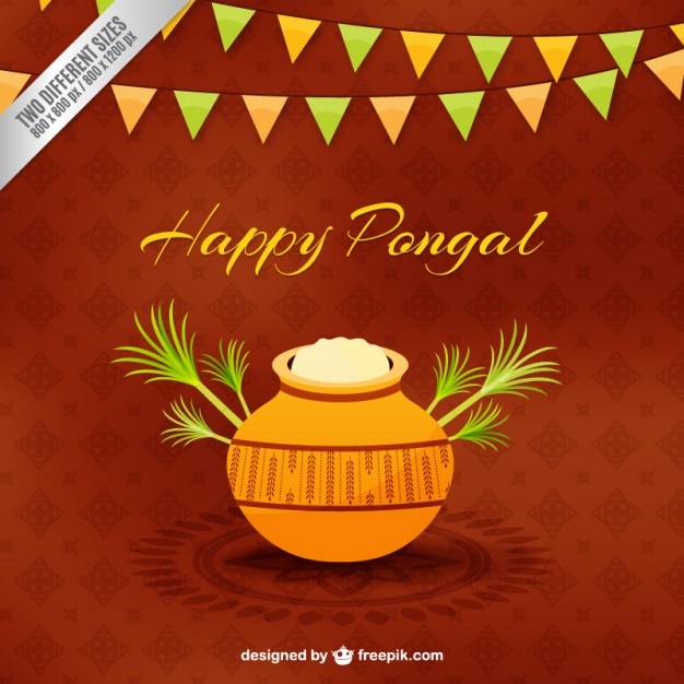 Gratis vector pongal rijst pot op bruine achtergrond