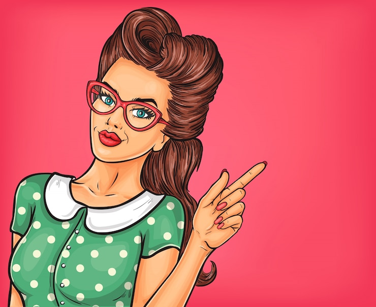 Gratis Vector pop art meisje wijst naar iets