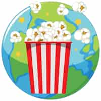 Gratis vector popcorn rode strepen emmer op aarde achtergrond