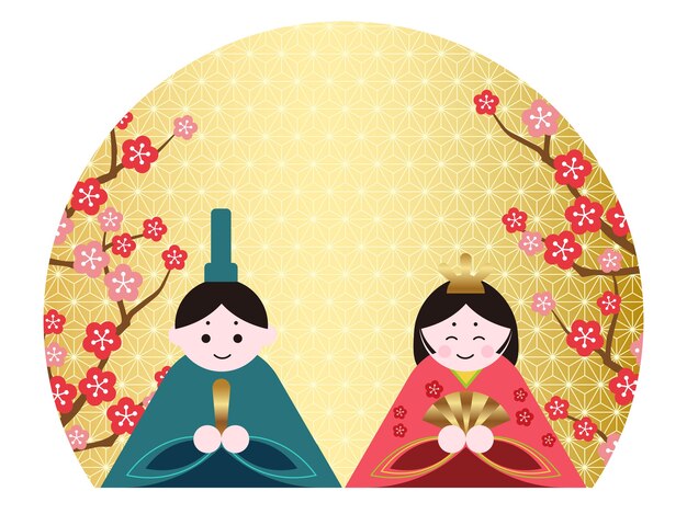 Poppen in traditionele Japanse kostuums met bloemen